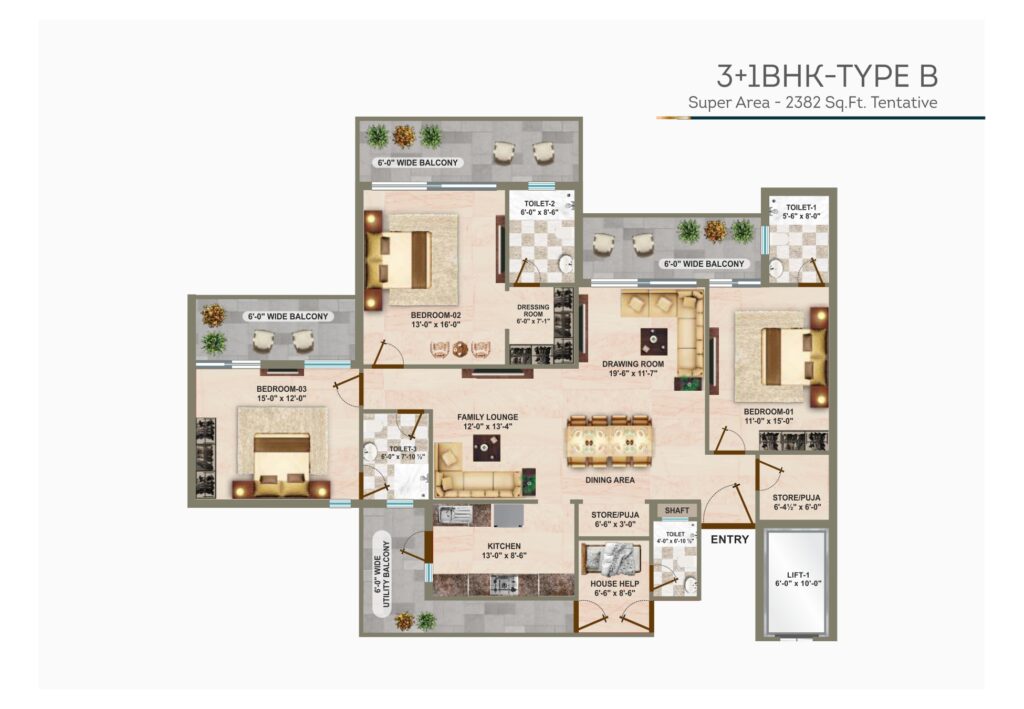 Genesis Heights 3+S BHK